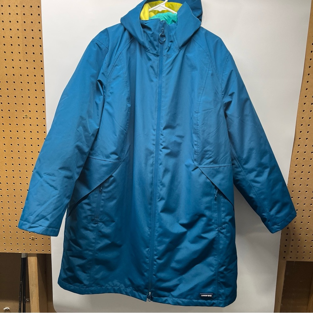 NWOT Women's 2X Hooded Lands’ End Baltic Teal Squall 3-in-1 Waterproof Parka